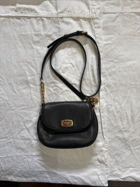 Michael Kors Black Pebbled Leather Chain-Trim Crossbody